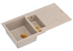 Quadri Luton pärlbeige granit överbyggnad 1,5 diskho med avrinningsyta omvändbar 100x50cm med kopparplugg 1208971792