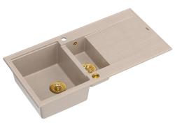 Quadri Luton pearl beige granit överbyggnad 1,5 diskho med avrinningsyta omvändbar 100x50cm med guldplugg 1208971793