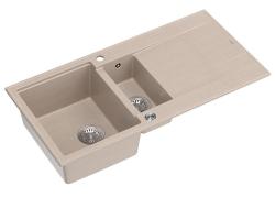 Quadri Luton pearl beige granit överbord 1,5 diskho med avrinningsyta vändbar 100x50cm med RVS plugg 1208971794