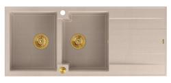 Quadri Luton toppmonterad dubbel granitho med droppskydd pearl beige 116x50 cm med guldpropp 1208971809