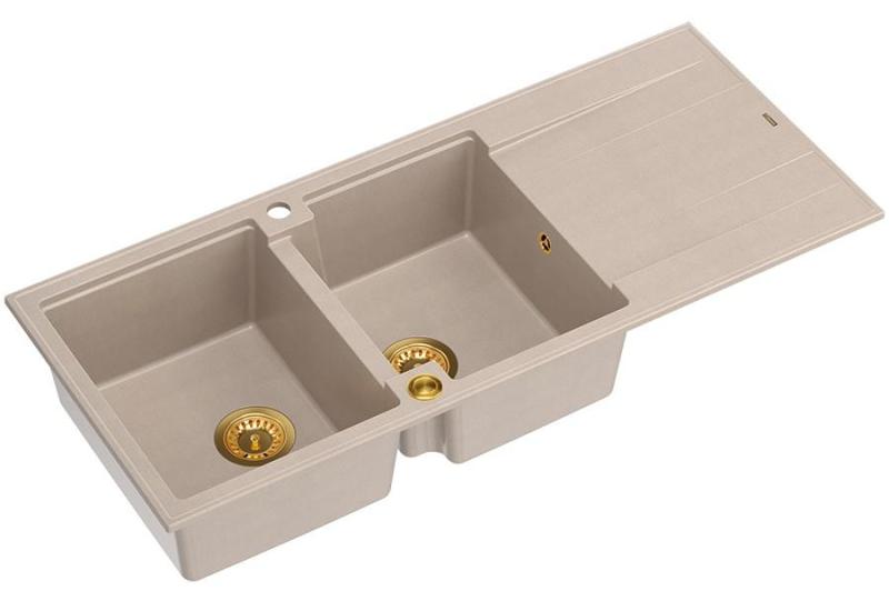 Quadri Luton toppmonterad dubbel granitho med droppskydd pearl beige 116x50 cm med guldpropp 1208971809