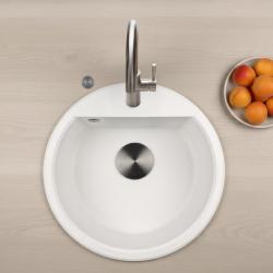 GraniteMy Bremen rund granit diskbänk 43 cm vit, överbyggnad och underbyggnad, med kranhålsbänk och automatisk gun metal plugg 1208971849