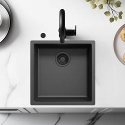Ausmann Fiber svart diskho 40x40cm för undermontering, överbyggnad och plan byggnad med automatisk svart plugg 1208971851