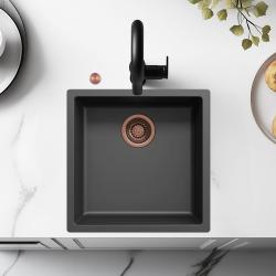 Ausmann Fibre svart diskbänk 40x40cm för underbyggnad, överbyggnad och plan inbyggnad med automatisk kopparplugg 1208971852