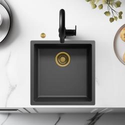 Ausmann Fiber svart diskho 40x40cm underbyggnad, överbyggnad och planmontering med automatisk guldplugg 1208971853