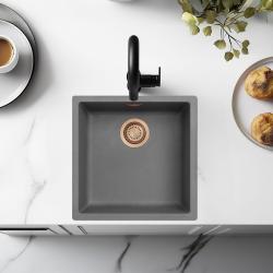 Ausmann Fiber betong grå diskbänk 40x40cm underbyggnad, överbyggnad och plan inbyggnad med kopparkontakt 1208971880