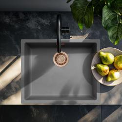 Ausmann Fiber betong grå diskbänk 50x40cm för undermontering, övermontering och planmontering med kopparplugg 1208971884