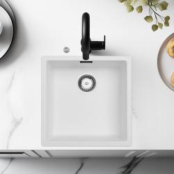 Ausmann Fiber vit diskbänk 40x40cm underbyggnad, överbyggnad och planinbyggnad med automatisk rostfritt stål plugg 1208971891