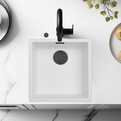 Ausmann Fiber vit diskbänk 40x40cm underbyggnad, överbyggnad och plan inbyggnad med automatisk svart plugg 1208971892