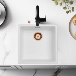 Ausmann Fibre vit diskho 40x40cm för undermontering, överbyggnad och plan inbyggnad med automatisk kopparplugg 1208971893