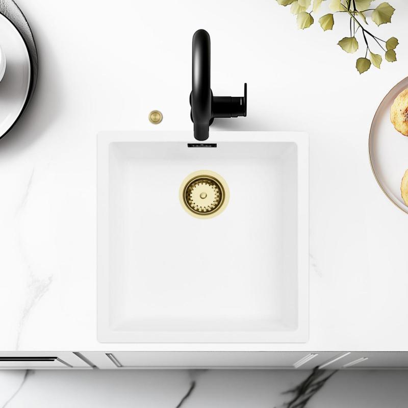 Ausmann Fiber vit diskho 40x40cm för undermontering, övermontering och planmontering med automatisk guldplugg 1208971894