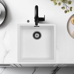 Ausmann Fibre vit diskbänk 40x40cm underbyggnad, överbyggnad och planinbyggnad med automatisk gun metal plugg 1208971895