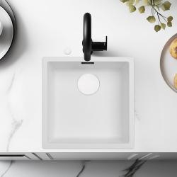 Ausmann Fiber vit diskbänk 40x40cm underbyggnad, överbyggnad och plan inbyggnad med automatisk vit plugg 1208971896