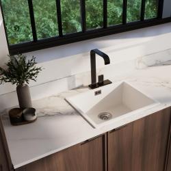 Ausmann Fiber vit diskbänk 50x40cm underbyggnad, överbyggnad och plan inbyggnad med automatisk rostfri plugg 1208971898