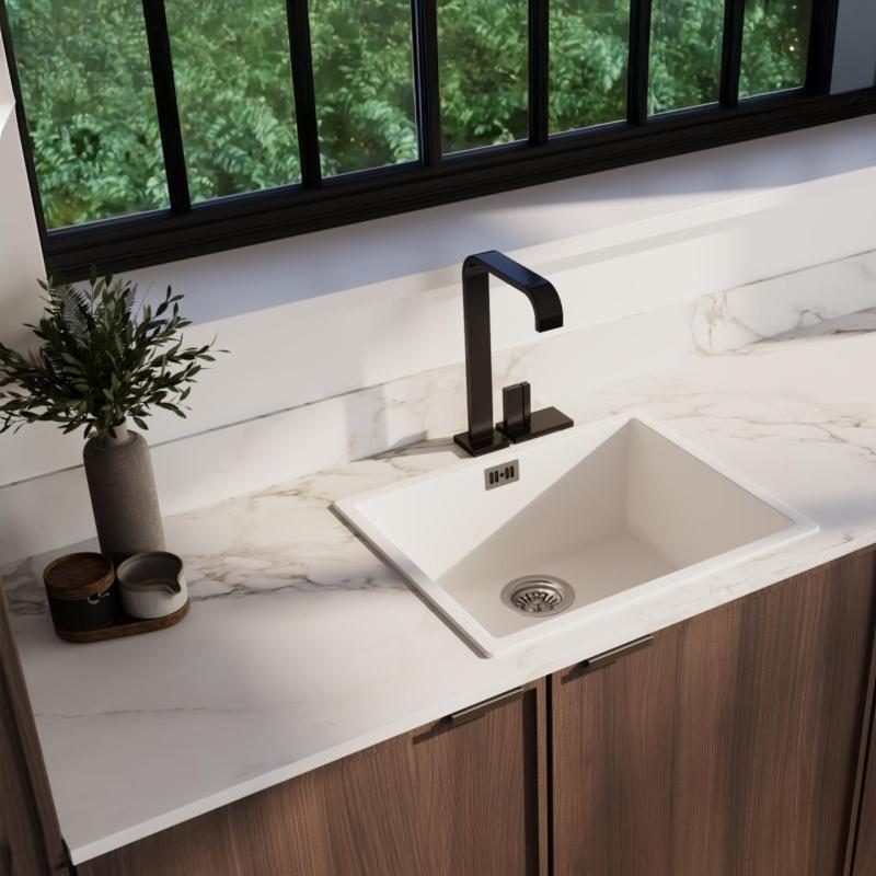 Ausmann Fiber vit diskbänk 50x40cm underbyggnad, överbyggnad och plan inbyggnad med automatisk rostfri plugg 1208971898