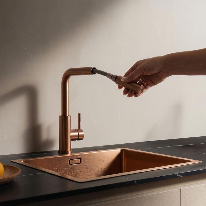 Pure.Sink Elite Steel Spark-S kökskran PVD koppar med utdragbar pip PS8041-62