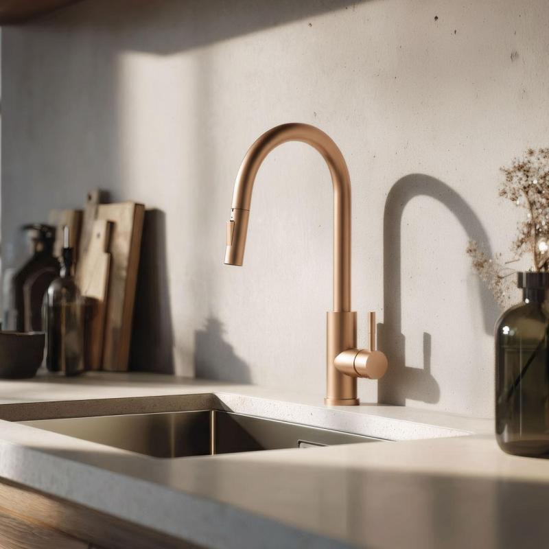 Pure.Sink Elite Steel Stream-S kökskran PVD koppar med utdragbar pip PS8045-62