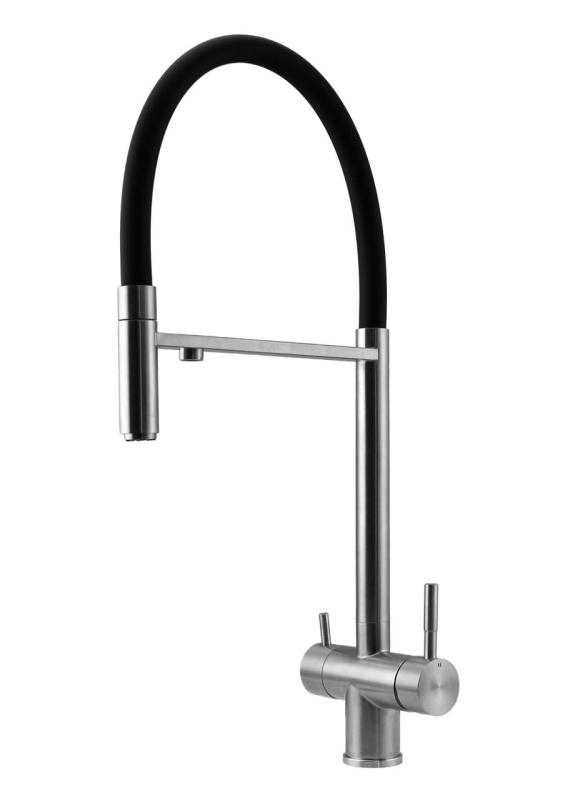 Pure.Sink Elite Steel Flex 3-vägs rostfritt stål kökskran med flexibel utlopp och filtrerat vatten PS8110-02