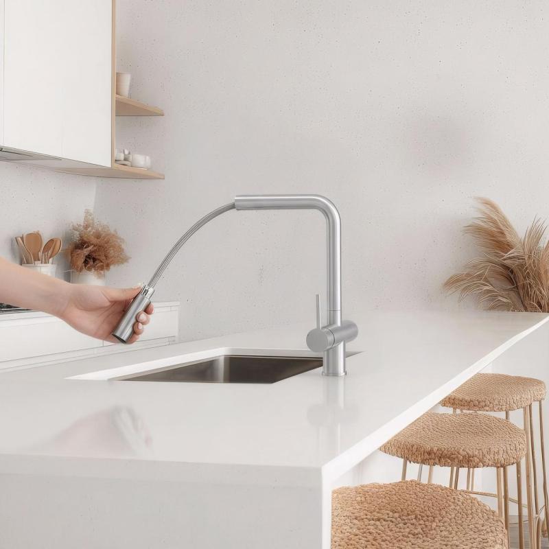 Pure.Sink Elite Steel Clear-S RVS 3-vägs kökskran med utdragbar pip och filtrerat vatten PS8120-02