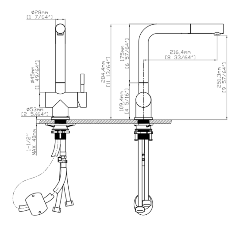 Pure.Sink Elite Steel Pulse-S kökskran i rostfritt stål med utdragbart utlopp och sprayläge  PS8500-02