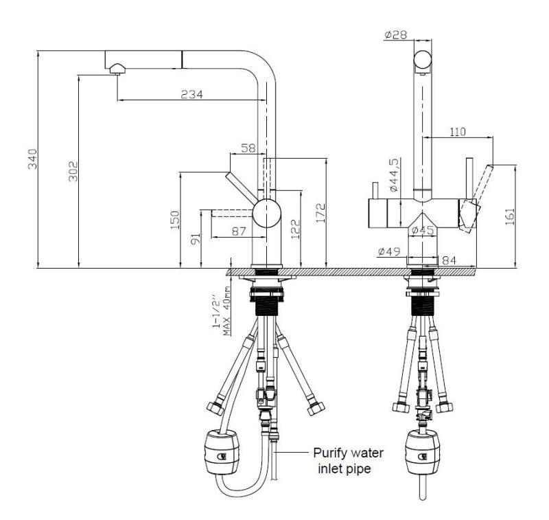 Pure.Sink Elite Steel Clear-S Matt svart 3-vägs Kökskran med Uttagbar Utlopp och Filtrerat Vatten PS8120-10