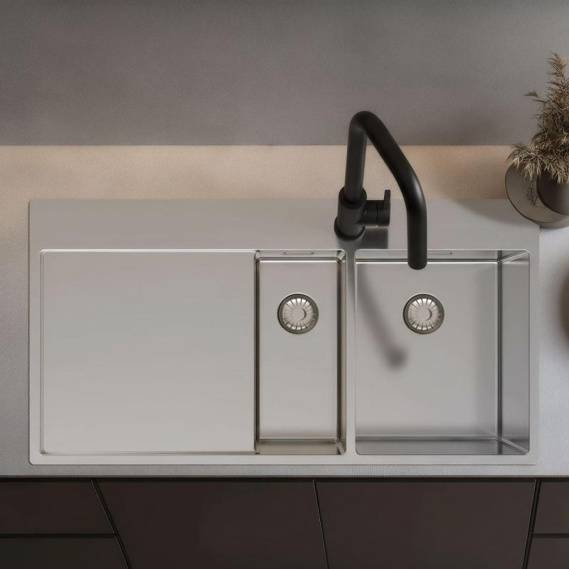 Pure.Sink Exclusivo Rostfritt stål 1,5  diskho med avrinningsdel 100x52 cm Kranvinge höger PEX3418100RT-02