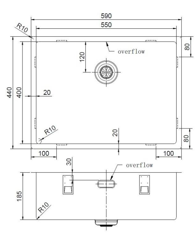 Pure.Sink Exclusivo Rostfritt stål diskho 55x40 cm 10 mm radie underbyggnad, infälld montering och påbyggnad PEX5540-02