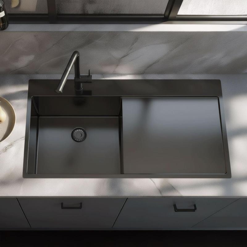 Pure.Sink Exclusivo Gun metal diskho med avrinningsdel 100x52 cm Kranvinge vänster PEX47100LT-61