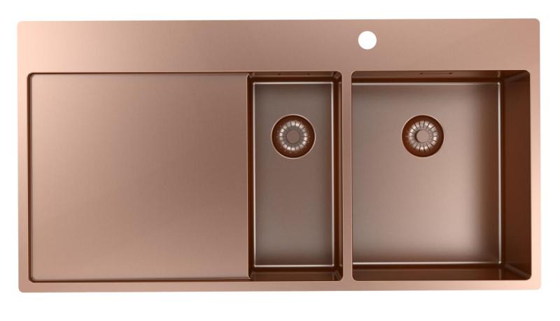 Pure.Sink Exclusivo Koppar 1,5  diskho med avrinningsdel 100x52 cm Kranvinge höger PEX3418100RT-62