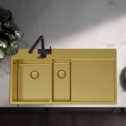 Pure.Sink Exclusivo Guld 1,5  diskho med avrinningsdel 100x52 cm Kranvingen vänster PEX3418100LT-60