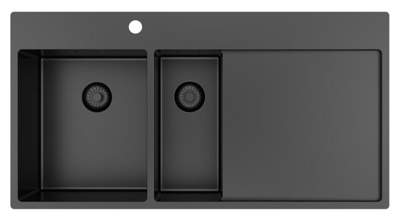 Pure.Sink Exclusivo Gun metal 1,5  diskho med avrinningsdel 100x52 cm Tapwing vänster PEX3418100LT-61