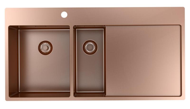 Pure.Sink Exclusivo Koppar 1,5  diskho med avrinningsdel 100x52 cm Kranvinge vänster PEX3418100LT-62