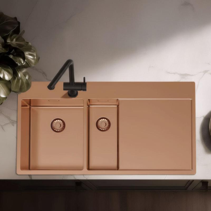 Pure.Sink Exclusivo Koppar 1,5  diskho med avrinningsdel 100x52 cm Kranvinge vänster PEX3418100LT-62