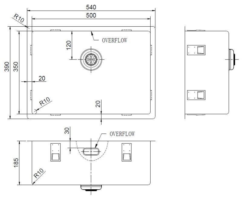 Pure.Sink Exclusivo Special 35 cm lång Guldfärgad diskho 50 x 35 cm 10 mm radie PEX5035-60