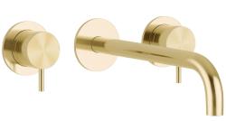 Waterevolution Flow 3-håls infälld tvättställsblandare PVD vitguld med utlopp 15 cm T1163FWGE-15