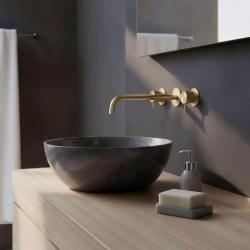 Waterevolution Flow 3-håls infälld tvättställsblandare PVD vitguld med utlopp 25 cm T1163FWGE-25