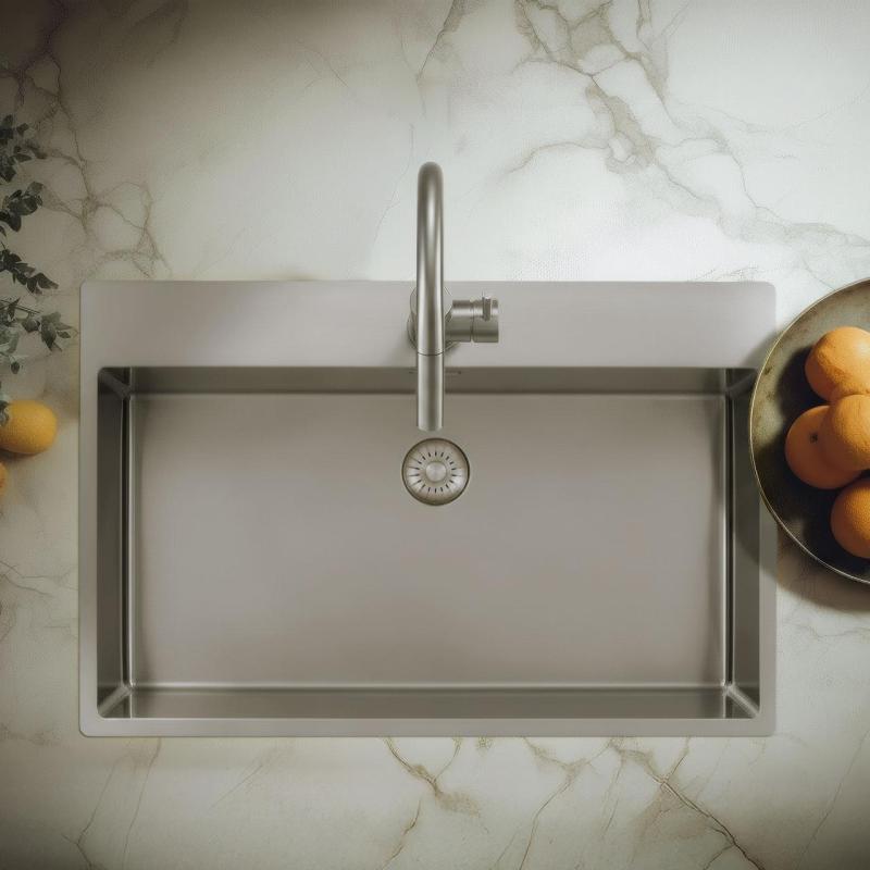 Pure.Sink Exclusivo Stort diskbänk i rostfritt stål, 75 x 40 cm, med kranarm och kranhål, BB7540T-02