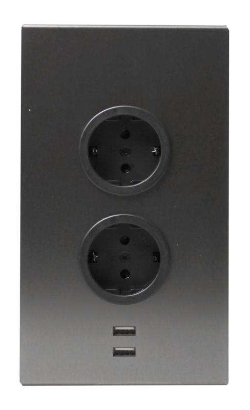 Indux Corner Energisäule med 2 uttag, jordad och 2 x USB-laddare Gun metal 1208972299