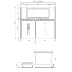Indux Sort Avfallssystem 2-faldigt Handbetjening för utdragslådor 1208972319