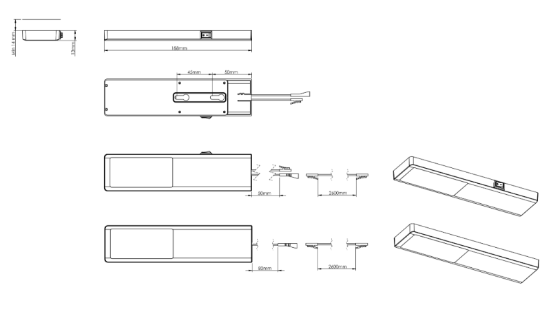 Indux Nivo Köksmonterad LED-set 3x3 W med centralbrytare Svart 1208972330
