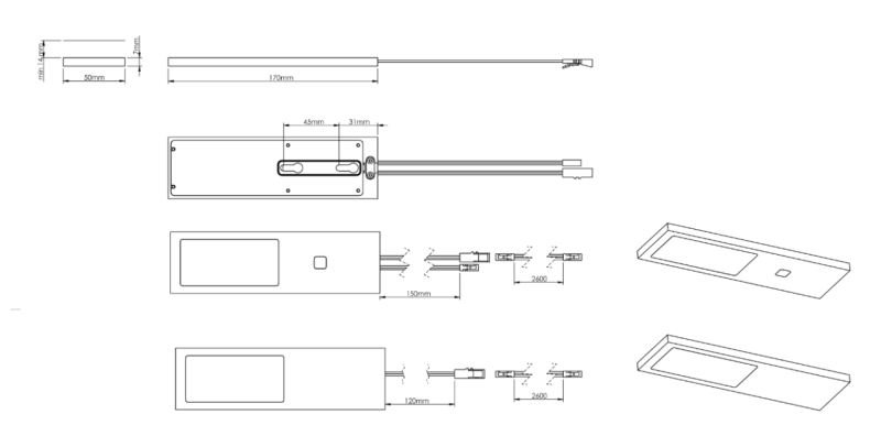 Indux Lino Kök Bygg LED-set 4 spotlights 4W med integrerad touch-dim-brytare Aluminium 1208972396
