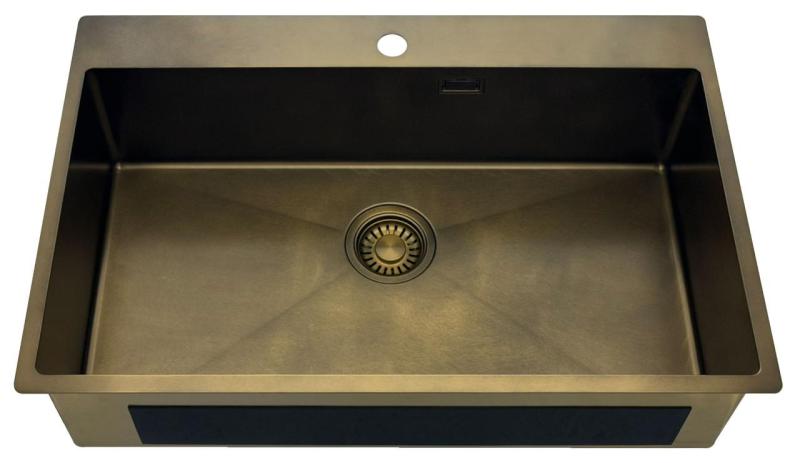 Pure.Sink Luxion Stor PVD antik bronsdiskho 78x50 cm Tapwing med kranhål och bottenhylla PLX7850T-64