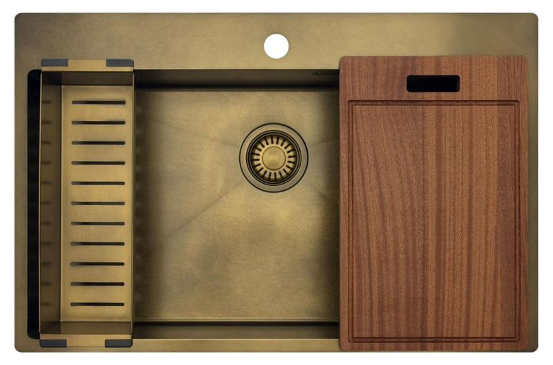 Pure.Sink Luxion Stor PVD antik bronsdiskho 78x50 cm Tapwing med kranhål och bottenhylla PLX7850T-64