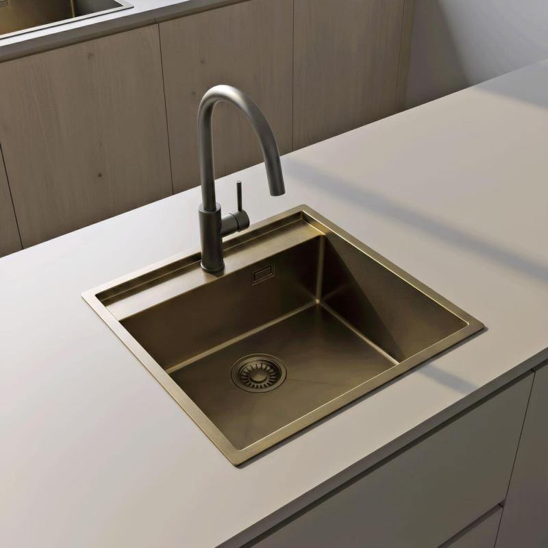 Pure.Sink Luxion PVD Antik bronsdiskho 51x50 cm Kranvinge med kranhål och bottenhylla PLX5150T-64