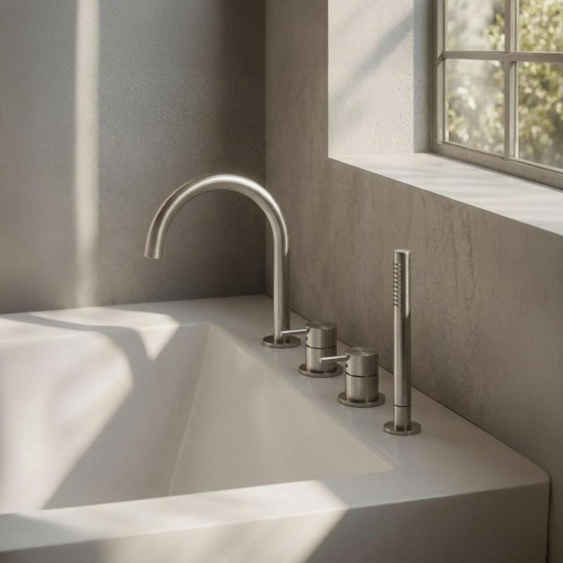 MURO TUA Inbyggd badkarsblandare med rund utlopp och utdragbar handdusch, krom 1208972441