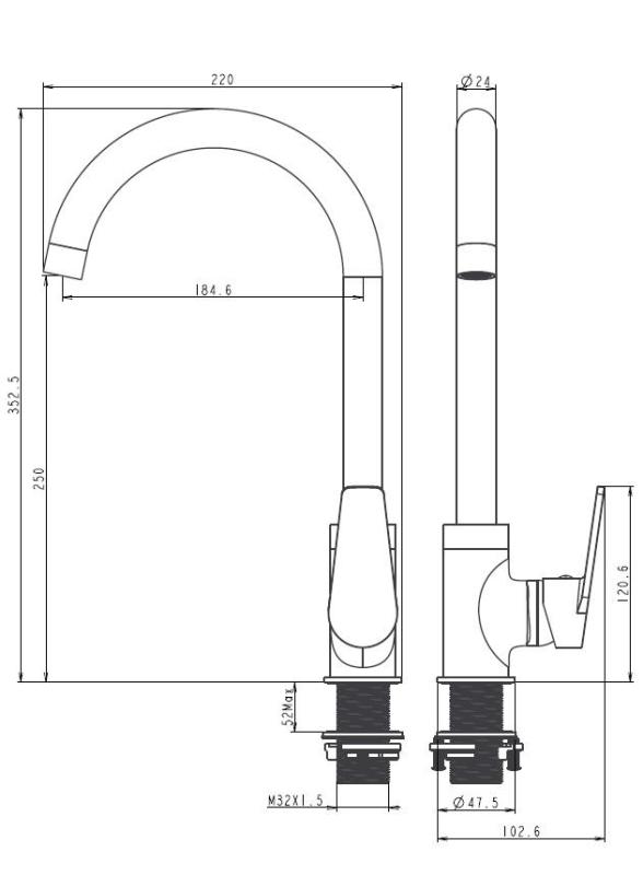 Aquanello Casa Svart enkelspaks köksblandare BL-1201-CS