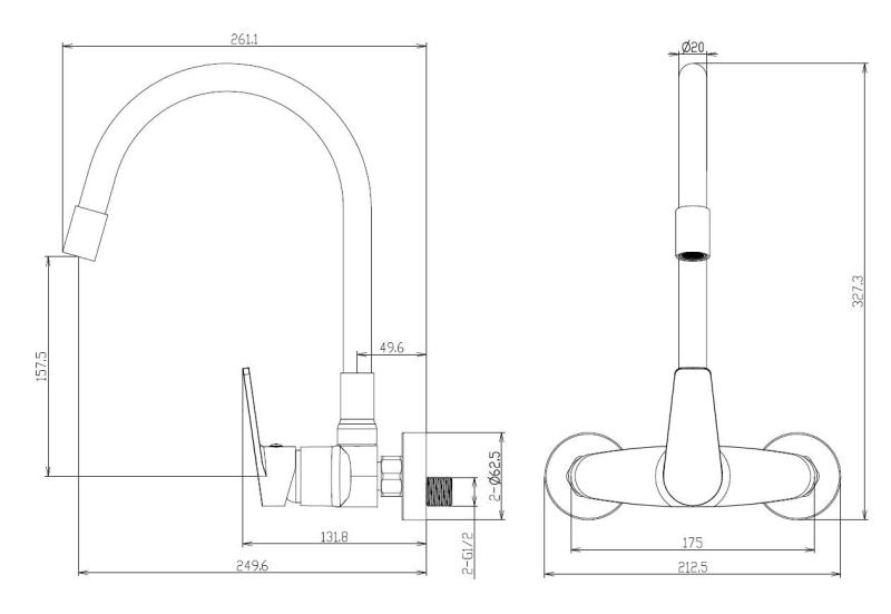 Aquanello Casa Väggmonterad köksblandare i krom med hög flexibel pip CR-1301-CS