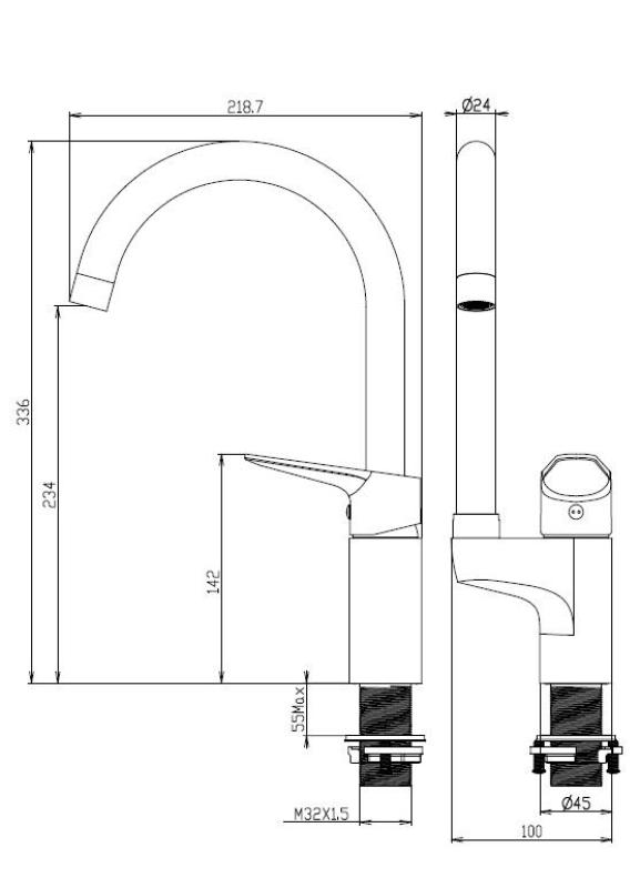 Aquanello Casa Köksblandare Svart med överliggande handtag BL-1202-CS