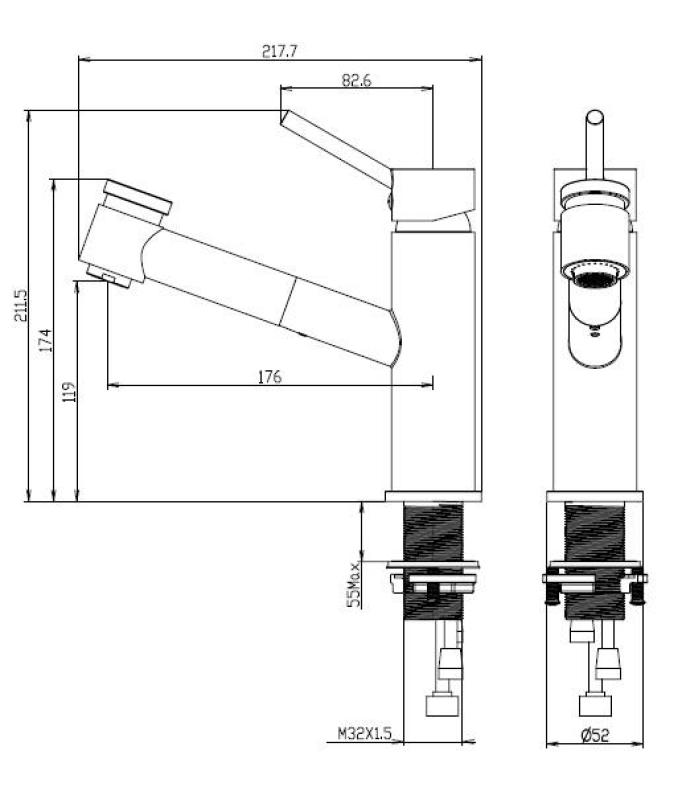 Aquanello Voss Köksblandare i krom med utdragbart utlopp och sprayfunktion CR-7200-VS