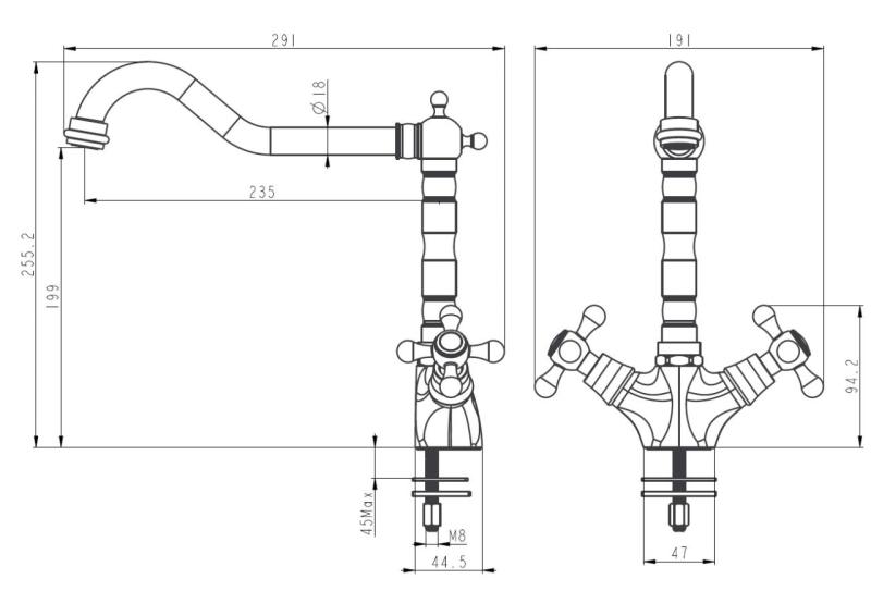 Aquanello Heritage Ascot Klassisk kökskran i nostalgisk stil, krom med vinklad pip CR-4002-HA